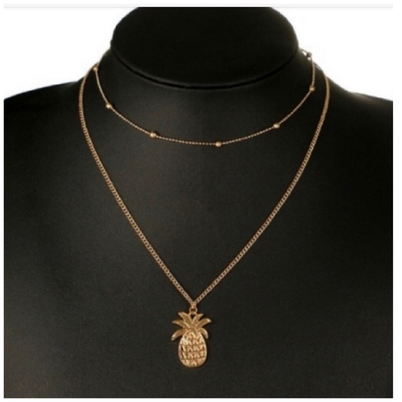 Gold Double Chain Pineapple Necklace. - Picture 2 of 5